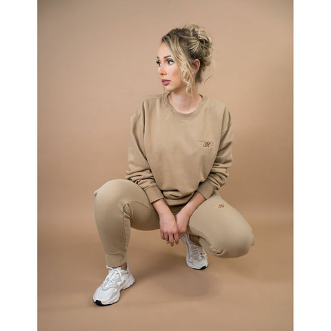 The Beginning of Her Unisex Embroidered Fleece Joggers in Sandstone